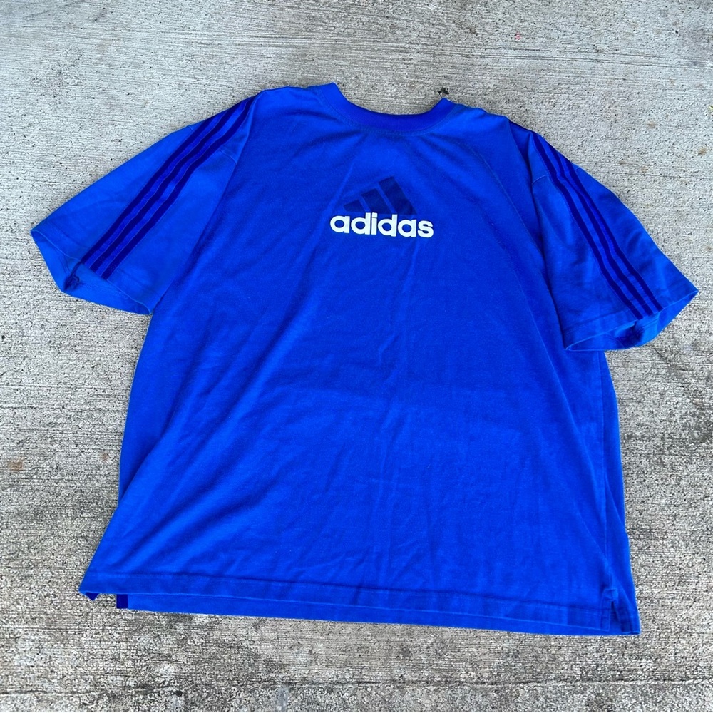 Vintage 90s Adidas Y2K Big Logo Short Sleeve Crew Neck T-shirt Men’s XL Blue